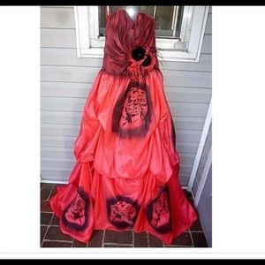 Pink day of dead sugar skull wedding gown dress